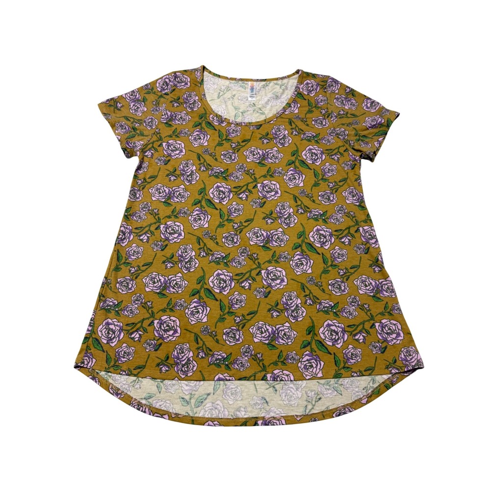 LuLaRoe Classic T Floral Top M Short Sleeve Rose Mustard Purple NWT Cottagecore